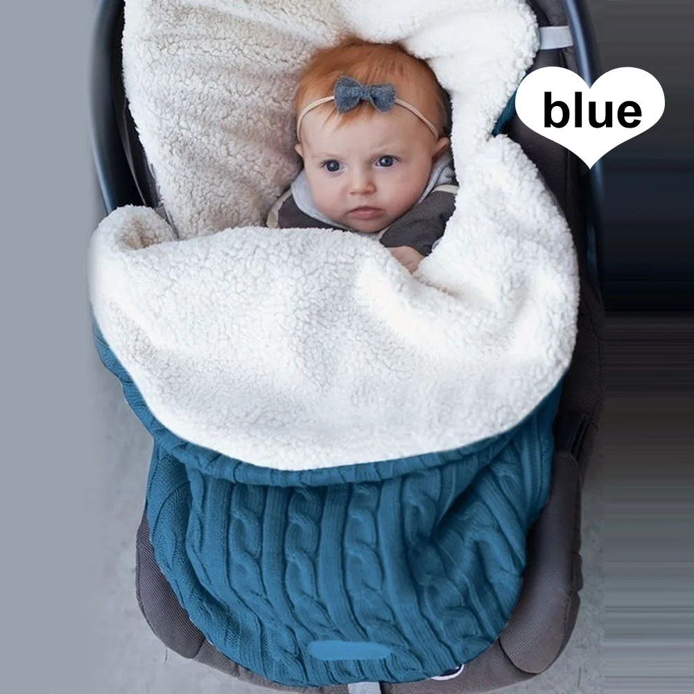 1 шт. спальный мешок для новорожденных Пеленальное Одеяло вязание теплая коляска для малыша BM88 - Цвет: Синий