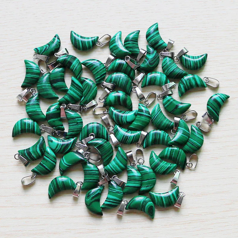 Green Malachite Stone Free Shiping Wholesale 30Pcs Moon Shape Charms Beads Pendants DIY Jewelry Making For Women | Украшения и