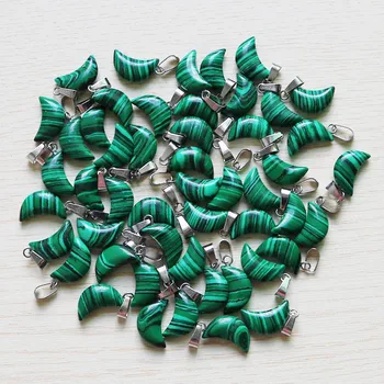 

Wholesale 30pcs/lot Fashion green malachite stone Moon Shape charms beads Pendants DIY Jewelry Making for women free shiping