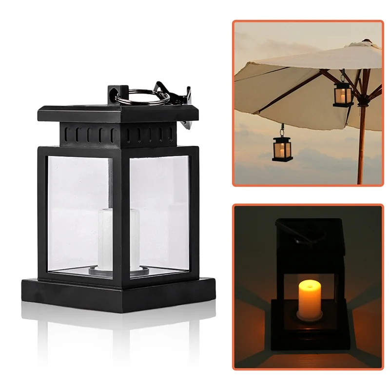 Outdoor Waterproof LED Solar Garden Light Flickering Flameless Candle Hanging Lantern Smokeless For Yard Lawn Patio Camping Tent