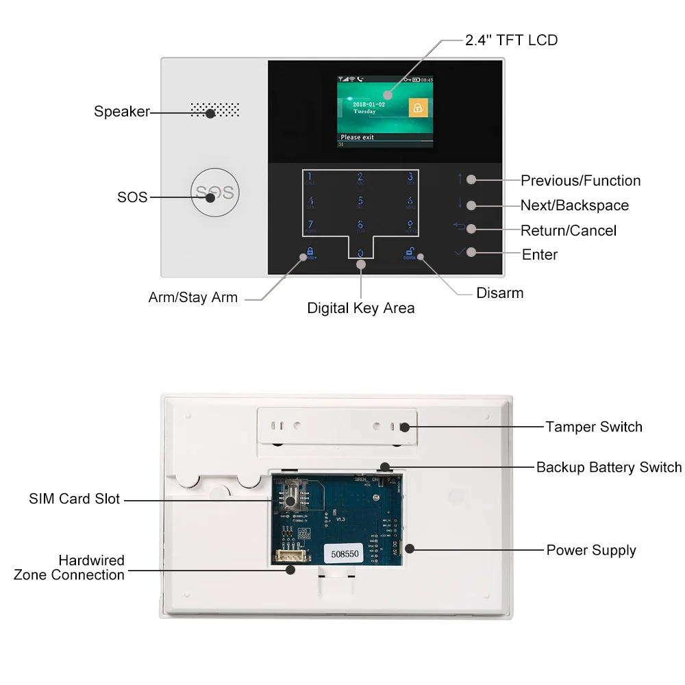 YobangSecurity кнопкой SOS 2,4 дюймов WI-FI RFID GSM SMS Главная охранной Системы Дым пожарный Сенсор видео IP Камера APP управление