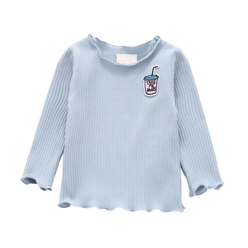 Футболка для девочек, Новая Осенняя детская одежда, детская рубашка на подкладке, детская хлопковая рубашка с вышивкой - Цвет: Небесно-голубой