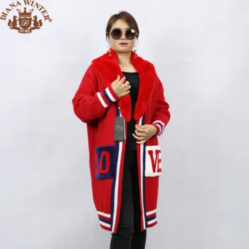 

Ladies sweater rabbit fur coat mink coat coat hat 100% wool fashion trend commuter spring and autumn keep warm DIANA WINTER2019