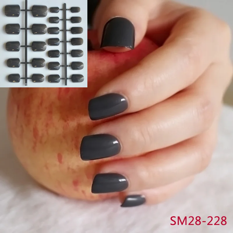 

24pcs Grandma Gey Black False Nails Candy Deep Color Acrylic Nails Tips N228