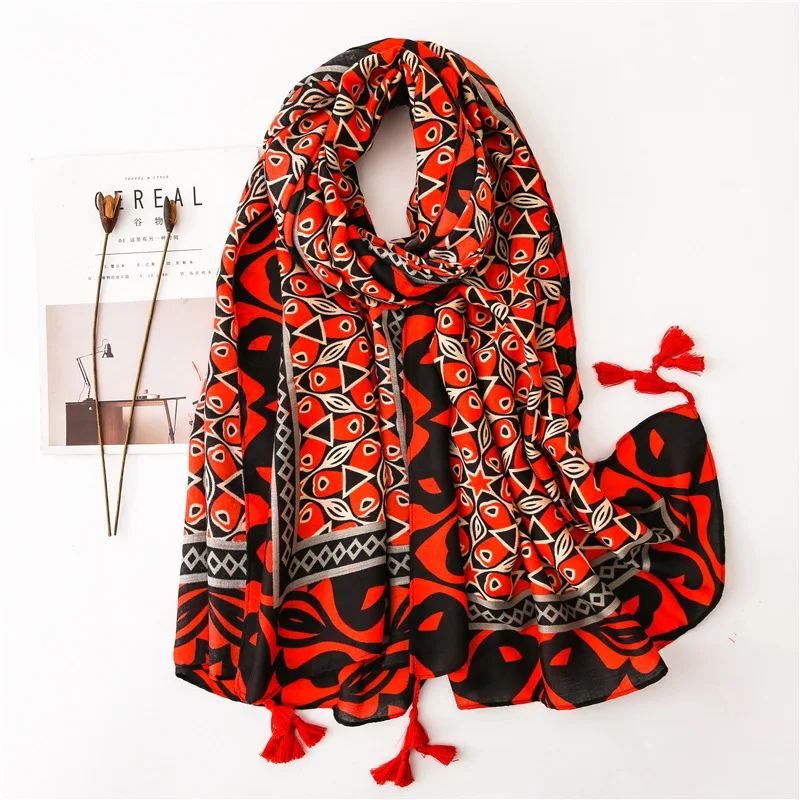 

2019 Luxury Brand Aztec Ethnic Tassel Viscose Shawl Scarf Ladies Fashion Thick Head Wraps Pashmina Stole Muslim Hijab 180*100Cm