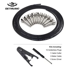 Гитарный кабель DIY Solderless соединения дизайн гитарная педаль патч-кабель комплект 10 Solderless хромированная заглушка 3 м кабель