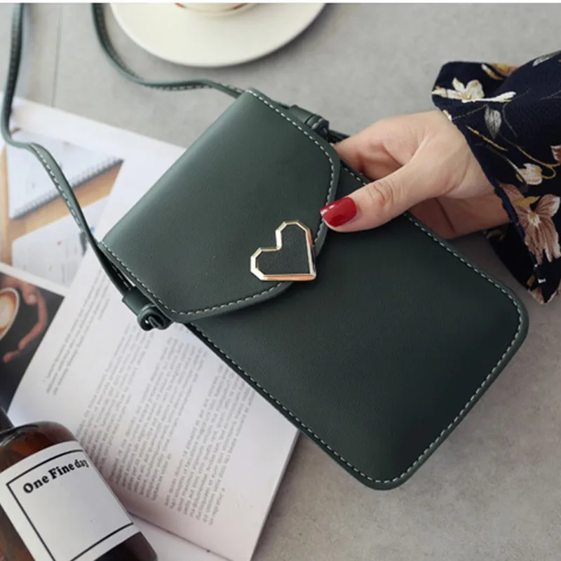 

Lady New Simple Single Shoulder Bag Lady Heart Hardware Lovely Bag Transparent Touch Screen Practical Mobile Bag