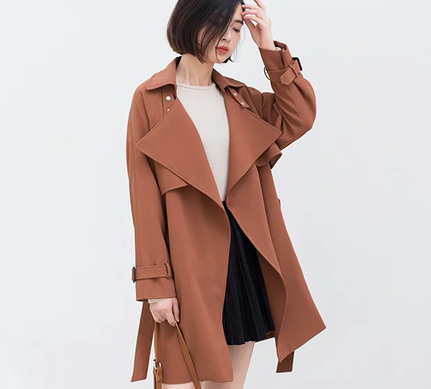 Haute Turn Style Tranchée Costume Red Automne brick Printemps Long Classique Arrivée Nouvelle Manteau Outwears Khaki Col down Moyen Femmes Qualité xZSSPt0q