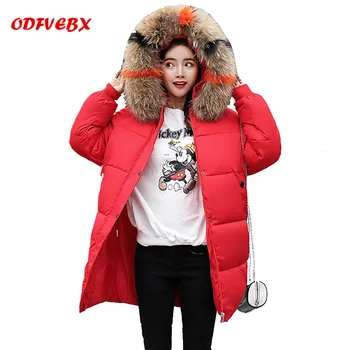 

Female winter jacket medium long loose thicken plus size jacket ladies hooded fur collar down cotton jacket bread clothing women