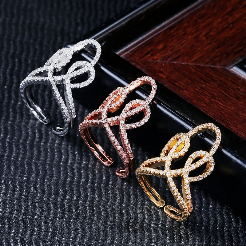 Popular Modyle Letter X Shape Ring For Women Adjustable Micro Paved Zirconia Cross Ring Party Jewelry Anel
