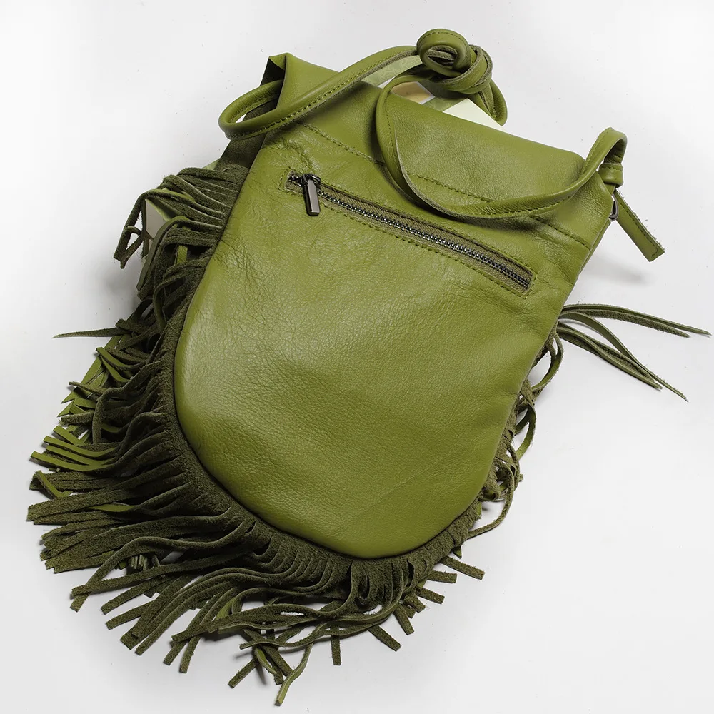 100% Genuine Leather Cross body Bag for Women National Style Fringed Tassels Bag Vintage Soft Real Leather Lady Messenger Bags (9)