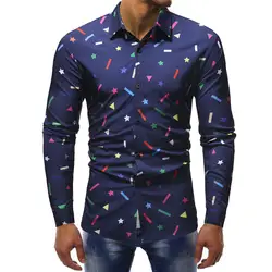 Camisa Masculina Для мужчин модная блузка с принтом Повседневное с длинными рукавами рубашки Топы Для мужчин одежда 2018 Chemise Homme Camiseta