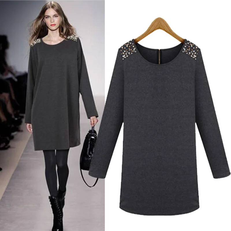 2016 New Spring and Autumn women dress plus size long sleeves round neck slim elegant one-piece spring autumn new | Женская одежда