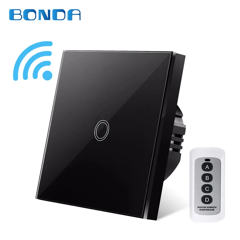 BONDA genuine EU/UK standard 1/2/3 open gold wireless remote control touch switch luxury crystal glass panel wall light switch
