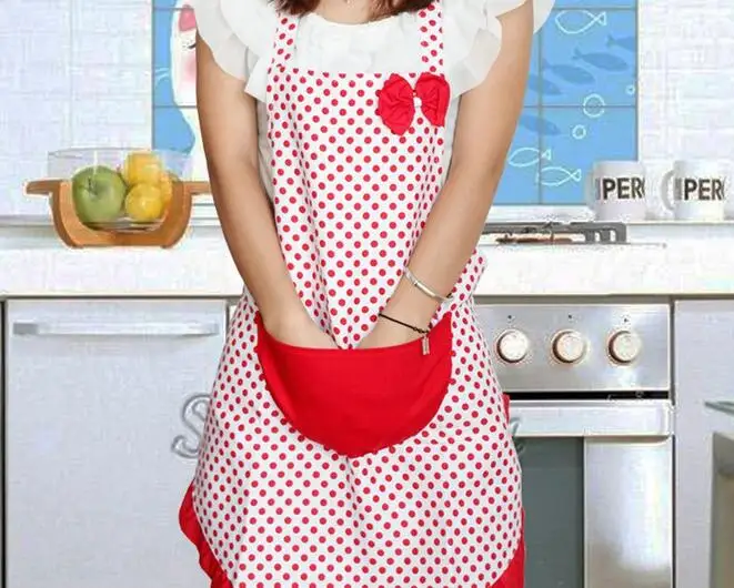 New Cute BowKnot Kitchen Restaurant Cooking Aprons With Pocket for Women free shipping