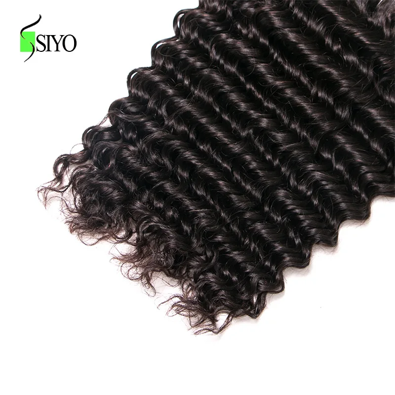 Siyo Brazilian Deep Curly 3 Bundles with Closure Wet and Wavy Human Hair Bundles with Lace Closure Deep Wave Hair Extensions