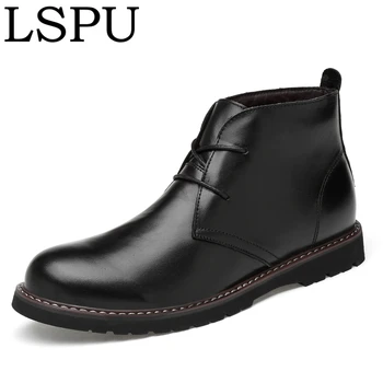 

Plus Size 36-48 High Quality Genuine Leather Martin Boots Winter Lace Up Warm Plush Men Boots Ankle Botas Fashion Men Snow Boots
