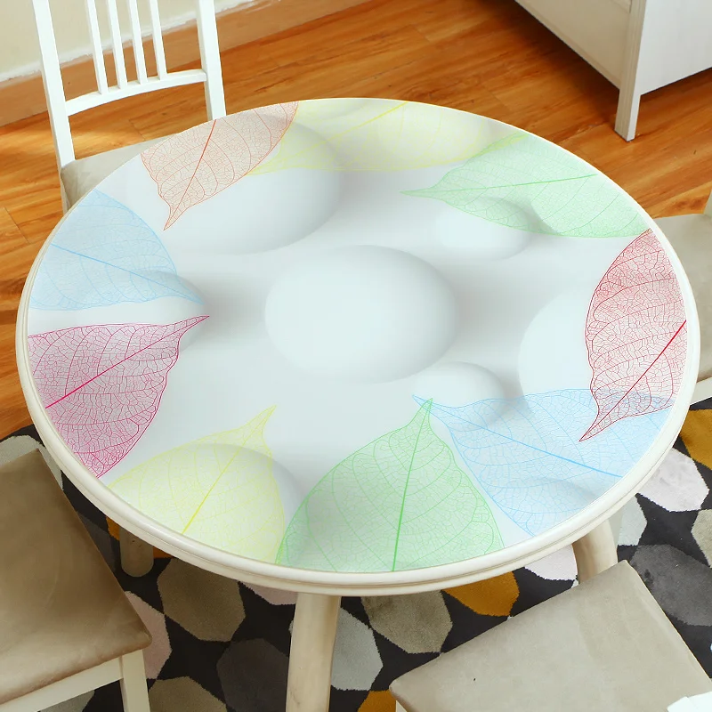 High-end Round soft glass pvc tablecloth Waterproof and anti-hot Table mat Round table plastic flower crystal plate table sheet