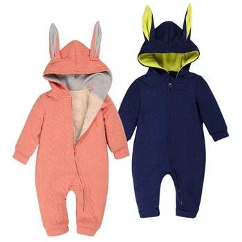 

Fashion Winter Baby Rompers & Jumpsuit With Cute Rabbit Ears Hooded Rompers For Baby Girls Boys Clothing Cute Jumpsuit Costume