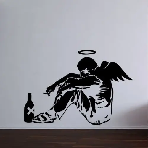 Banksy Fallen Angel, настенная наклейка, настенная, для спальни, большой винил, граффити, домашний декор, украшение для гостиной, аксессуары