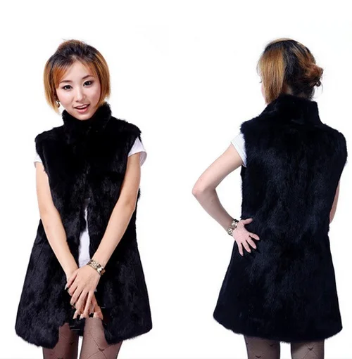 

New Natural Rabbit fur vest Women full pelt Rabbit Fur vest coat winter fur jacket with collar custom big size H776