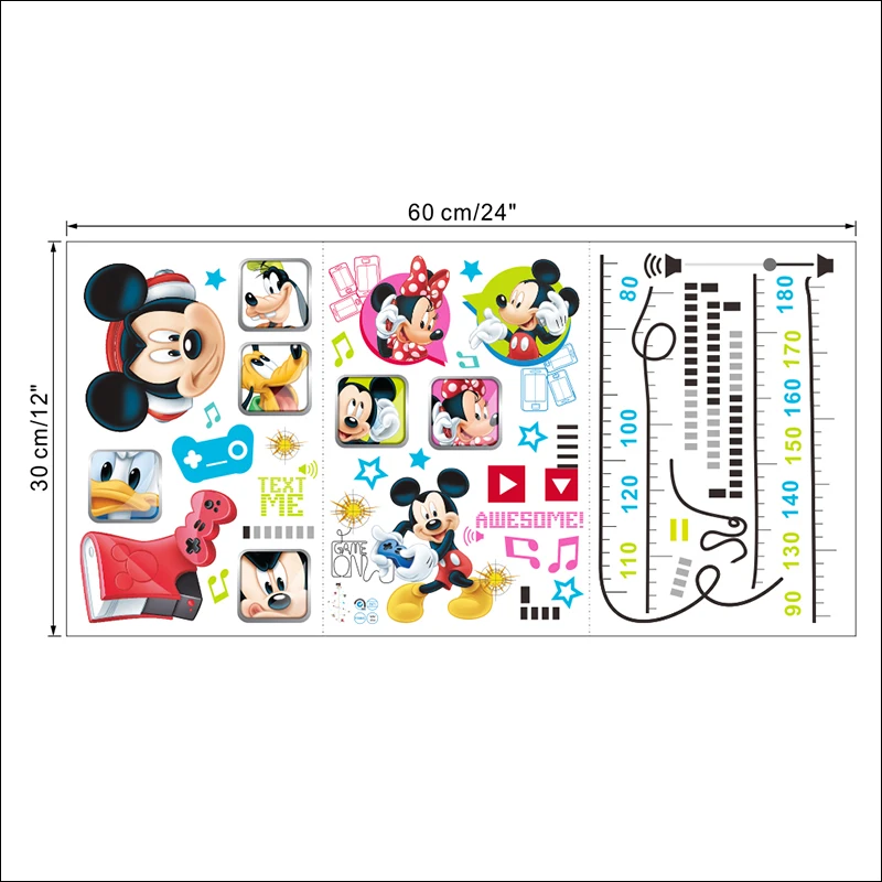 Cartoon Mickey Minnie Mouse Height Measure PVC Wall Stickers For Kids Room Home Decor Anime Growth Chart Mural Art DIY Poster