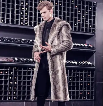 

Autumn winter faux mink leather jacket mens thicken Button warm fur leather long coat men slim jackets jaqueta fashion grey