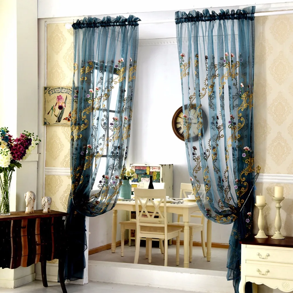 Us 9 05 43 Off White Embroidered Curtains Sheer Curtains For Living Room Blue Curtains Red Curtains Shade Tulle Fabric For The Bedroom Wp047d In