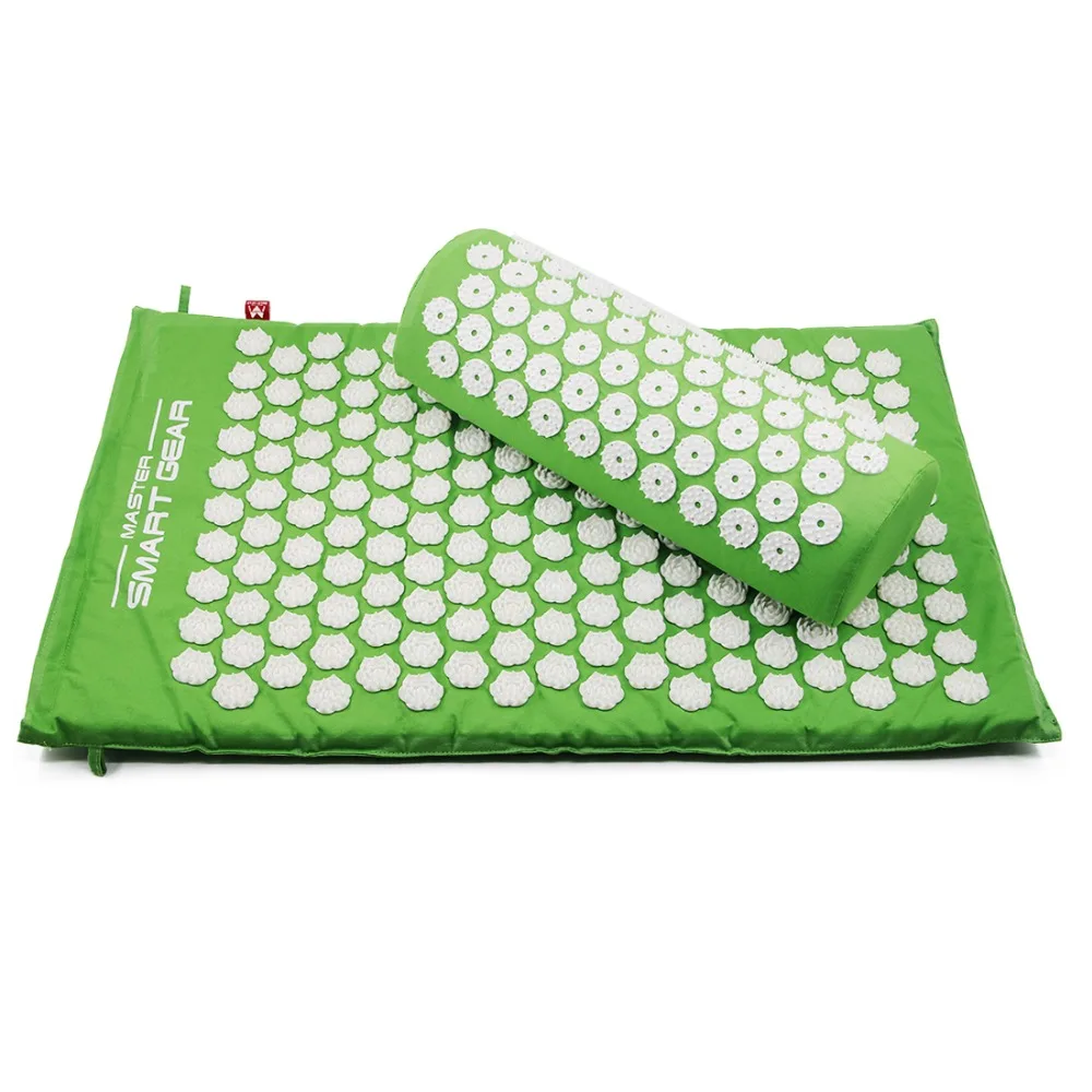 Yoga Lotus Spike Acupressure Mat Pillow Set Back Body Massager Acupuncture Cushion Mat Relieve Stress Tension Pain w/ Carry Bag
