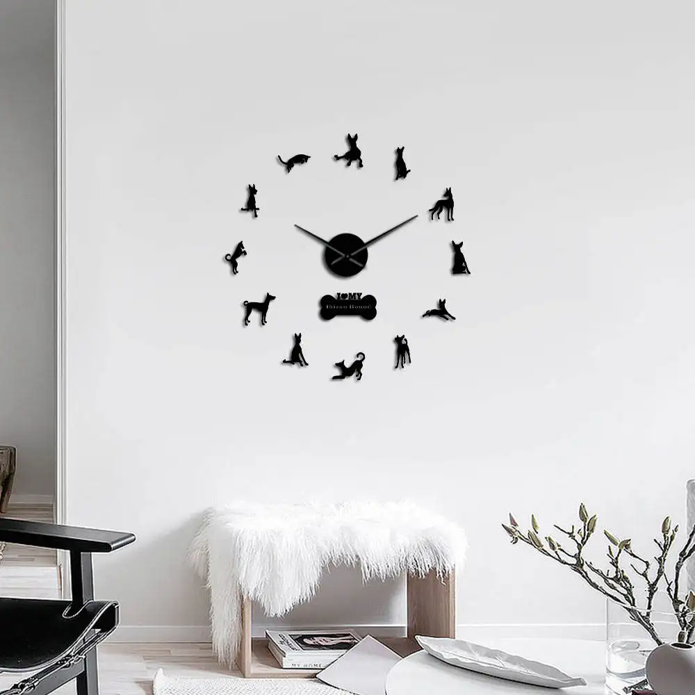 

Anubis Ibizan Hound Dog 3D DIY Wall Clock Podenco Ibicenco Egyptian Dog Breed Frameless Clock Watch Mirror Effect Animal Design