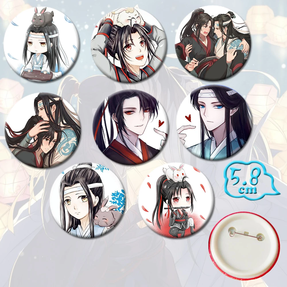 Giancomics Горячая Аниме Mo Dao Zu Shi Pins Кнопка милый Wei Wuxian Lan Zhan значки в виде фигур брошь