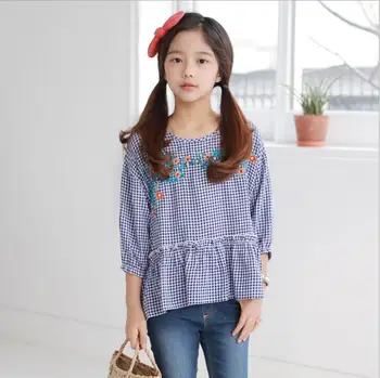 

2019 Korean style girls plaid t-shirt full sleeve cotton fashion spring girls top 3-8t B271