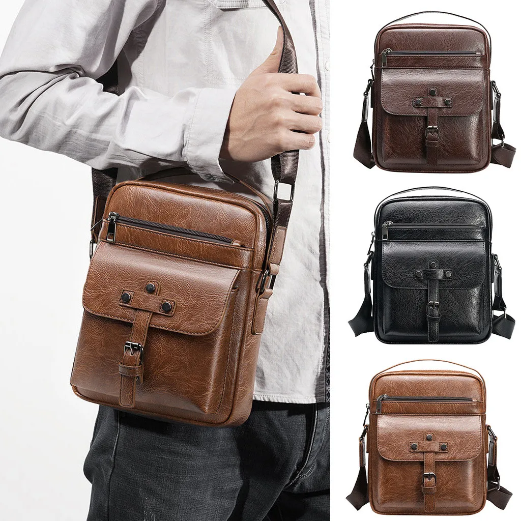 

men's bag over the shoulder Leather business messenger Men Vintage Shoulder bags Crossbody Bags Retro Zipper Handbags #4gh