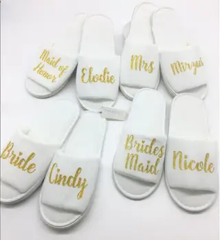 

Wedding slippers Personalised bridal party slippers Open Toes spa hen weekend shoes quality coral fleece bridesmaid slippers