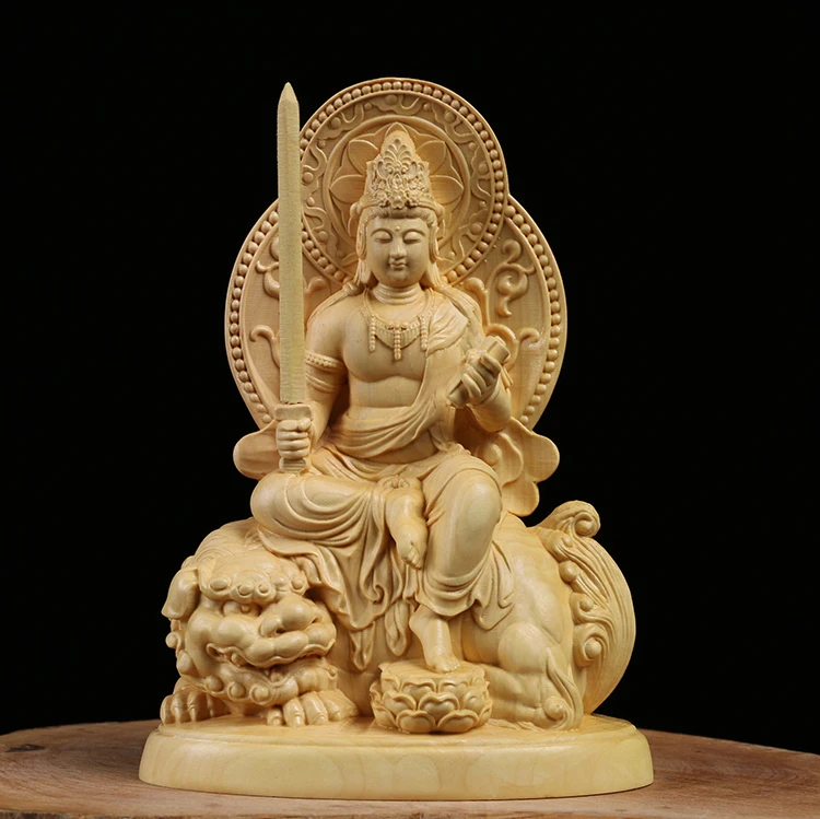 Зодиак Хранитель Wenshu Puxian Bodhisattva buxus kuan yin статуя декоративное украшение с деревянной резьбой статуя Будды твердая статуя Будды резьба