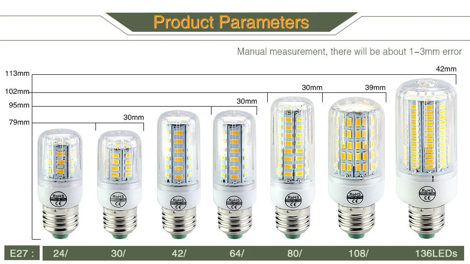 E27 LED Lamp Corn Bulb E14 LED SMD5730 220V 110V 24 30 42 64 80 108 136 LEDs Candle Light for Home Lighting Bombilla LED Lampada (3)