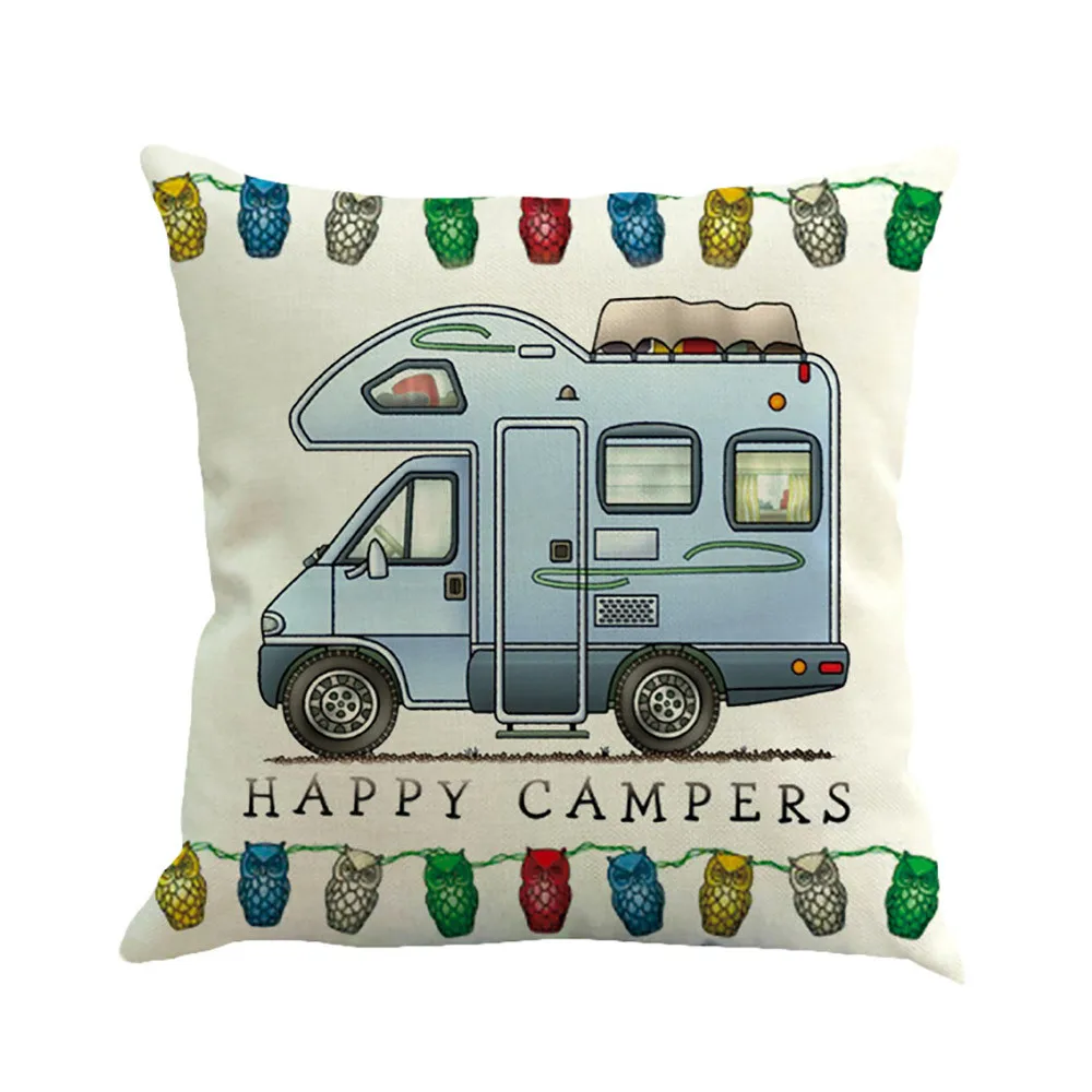 «Happy Camper» наволочка 45*45 см хлопок и лен чехол для подушки квадратный наволочка наволочки для подушки Скрытая застежка 3