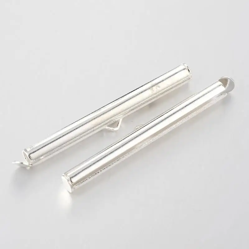 

300pcs Brass Slide On End Clasp Tubes Slider End Caps Metal Jewelry Findings Silver Antique Bronze, 39.5x4mm, Hole: 1~2mm