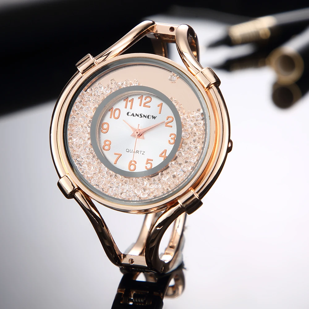 Women Watches Gold Diamond Quartz Bracelet Wrist Watch Big Dial Stainless Steel For Girlfriend