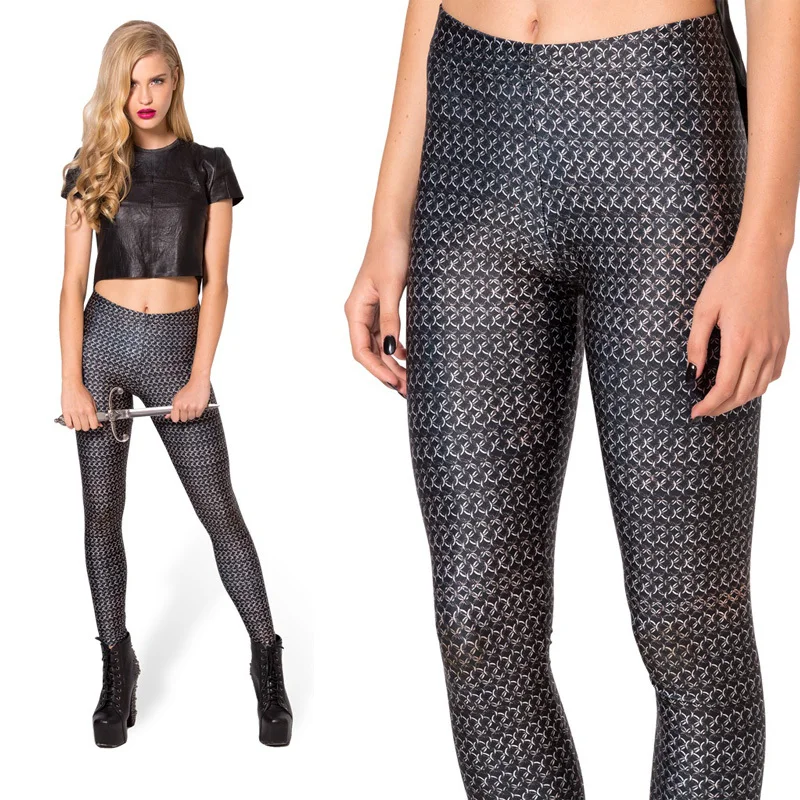 2014 Women Legging Pants Black Milk Leggings Chainmail Printed Leggings