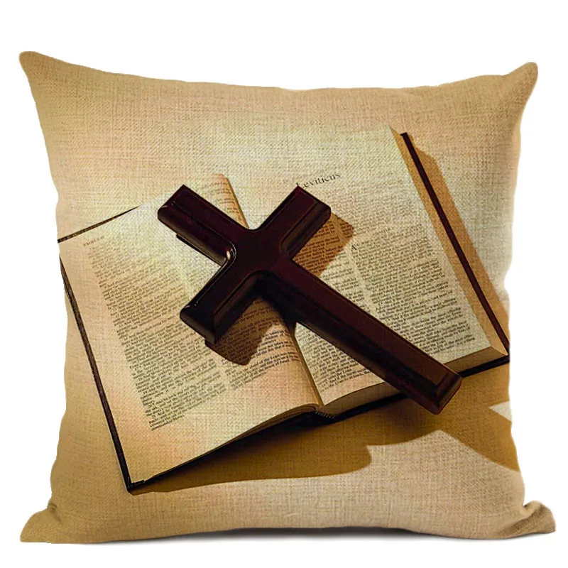 Art cushion cover Christian culture Bible cross Jesus pattern cotton and hemp pillow living room sofa decoration 45x45cm