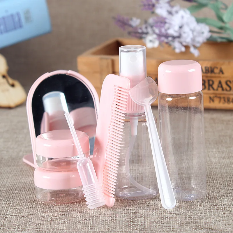 

8Pcs/set Essensial Mini Plastic Transparent Empty Makeup Cosmetics Lotion Container Bottle Refillable Bottles Comb for Travel
