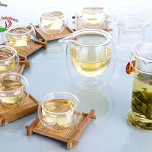 1х кофейный чайный набор кунг-фу-стеклянные ручки с красными ушками чайный горшок+ ситечко+ чайный кувшин Chahai+ 6 двухслойных чашек в форме сердца