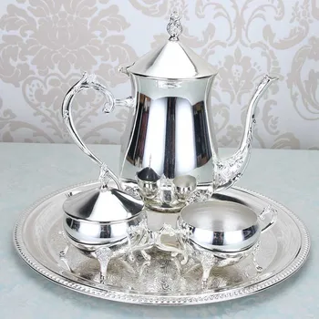 

European style coffee pot Coffee Creamer Sugar Silver Alloy cup coffee equipment four sets of retro Home Furnishing