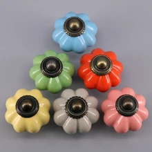 Ceramic Pumpkin Cabinet Knob Drawer Pull Handle Kitchen Door Wardrobe Hardware knobs pull Porcelain Dresser handle for kids room new 2pcs cartoon ceramic cabinet handle and knob seashell wardrobe handle child bedroom drawers knob dresser pull multi