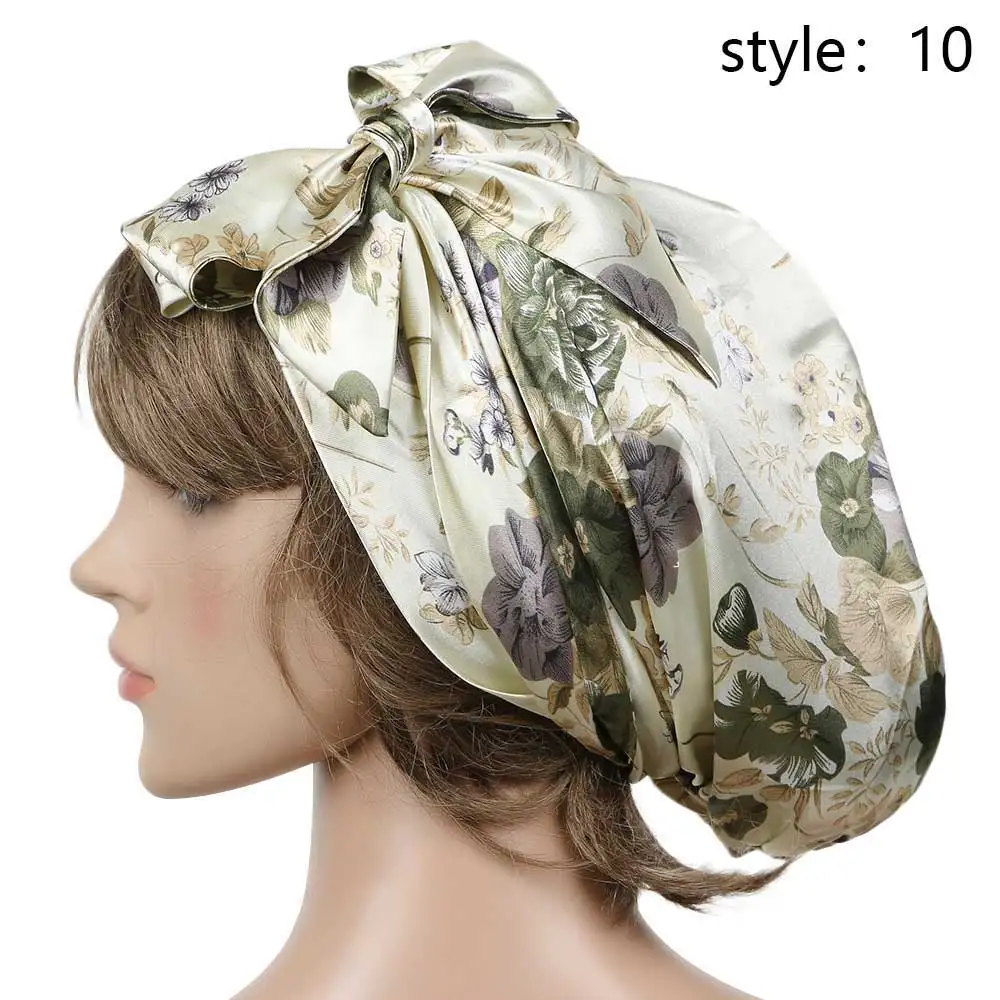Женская модная шапочка для сна, мягкая, чистый шелк, шапочки для сна, уход за волосами, женская ночная шапочка, 10 цветов - Цвет: 10