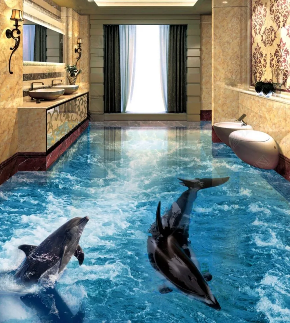 [Самоклеющиеся] 3D бушующий Surf Dolphin 4 Нескользящая водонепроницаемая фото