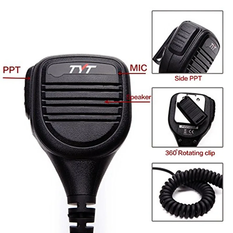 TYT MD-380 2 Pin PTT удаленного непромокаемые плеча Динамик Mic Микрофон для TYT MD-380 MD-390 TH-UV8000D/E Walkie Talkie MD-380G