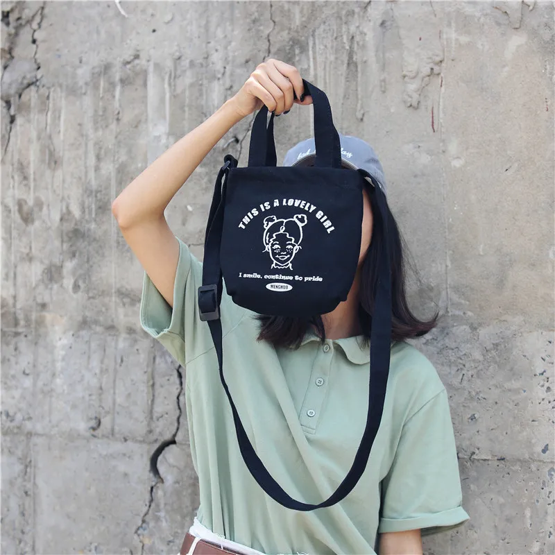 Menghuo 2018 New Canvas Casual Korean Shoulder Tote Bag Mini Single Messenger Crossbody Bags Women Bucket Female Bag Cute girlsG11A7288