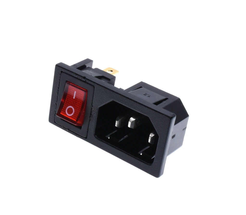 Fused IEC 320 C14 Inlet Power Socket Fuse Switch Connector Plug Connector AC 10A 250V 3Pin /4Pin Red Rocker Switch